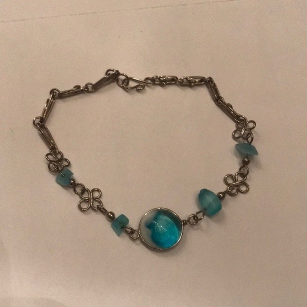 Vintage Handmade Beautiful Light Blue Marble Beaded Bracelet